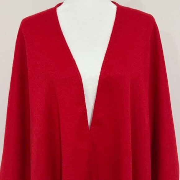 Brooks Brothers 346 Red Cashmere Wool Cape Wrap Poncho Shawl Sweater w/ Fringe - Picture 2 of 5